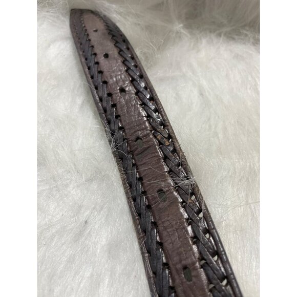 Mens Braided Leather Belt W/ Western-Style Buckle Size 46 Dark Brown - Picture 3 of 5